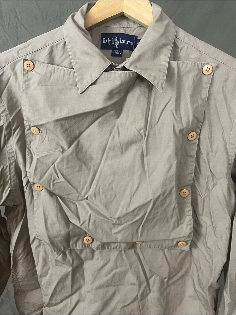 Ralph Lauren Khaki Button-Front Popover Shirt